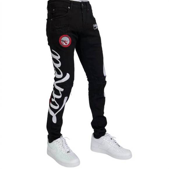 NEW LOCKED + LOADED chain stitch denim jean in black/white - Picture 2 of 5